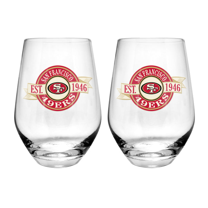 NFL San Francisco 49ers 19 Oz 2 Wine Glass Stemless Collection Pack Banner Design