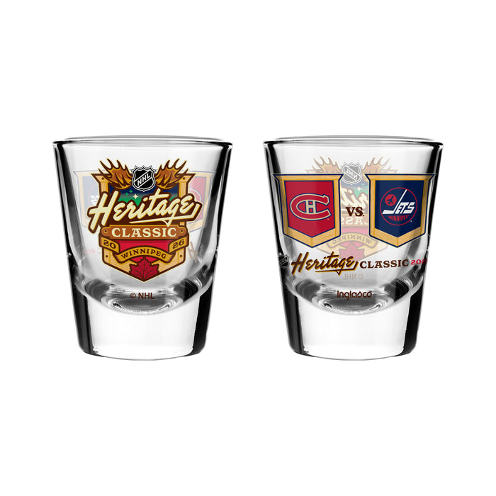 NHL Heritage Classic 2026 2 Oz 2 Pack Shot Glass Winnipeg Dueling Montreal VS Winnipeg