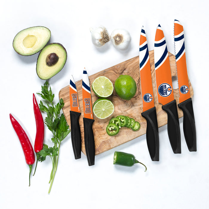 Ensemble de 5 couteaux de cuisine des Oilers d'Edmonton de la LNH