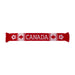 Canada Soccer red and white knit team scarf with maple leafs, soccer balls and CANADA wordmark