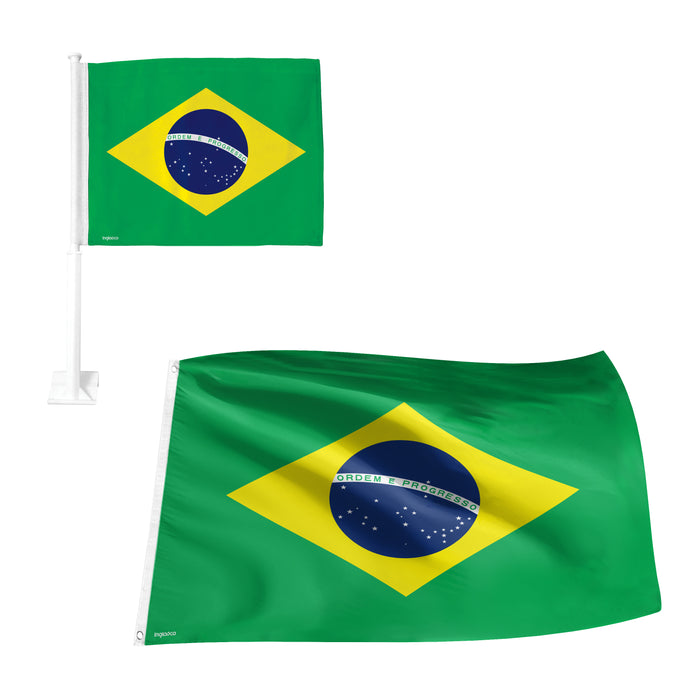 Brazil Fan Pack Set  Includes 3  x 5  Flag & Car Flag
