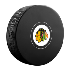 <transcy>Rondelle de hockey souvenir autographe officiel des Blackhawks de Chicago de la LNH</transcy>
