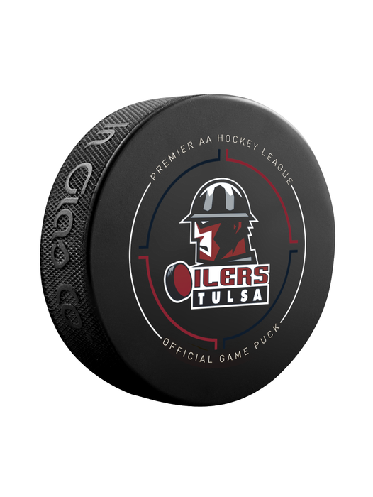 Rondelle de hockey officielle des Oilers de Tulsa de l'ECHL dans un cube