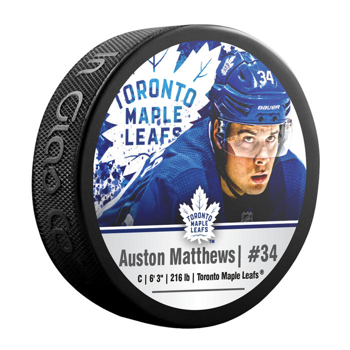NHLPA Auston Matthews #34 Toronto Maple Leafs Souvenir Hockey Puck In Cube