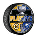 Boston Bruins vs Buffalo Sabres NHL 2026 Stanley Cup Playoffs Round One dueling puck with gold and blue split background