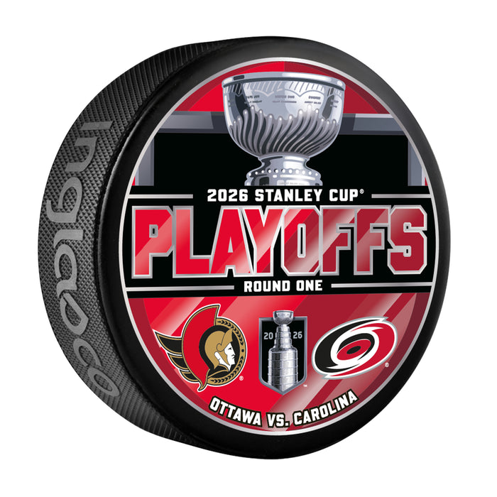 NHL Playoffs 2026  Dueling R1 Ott Senators Vs Car Hurricanes Souvenir Puck