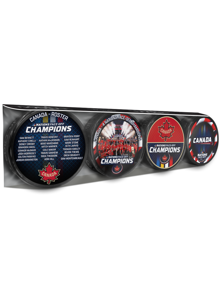 NHL 4 Nations Face-Off 2025 Canada Champions Souvenir Hockey Puck Collector's 4-Pack