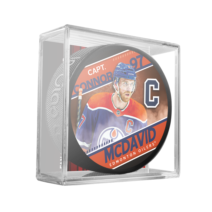 NHL Captain Series Connor McDavid Edmonton Oilers Souvenir Hockey Puck In Cube