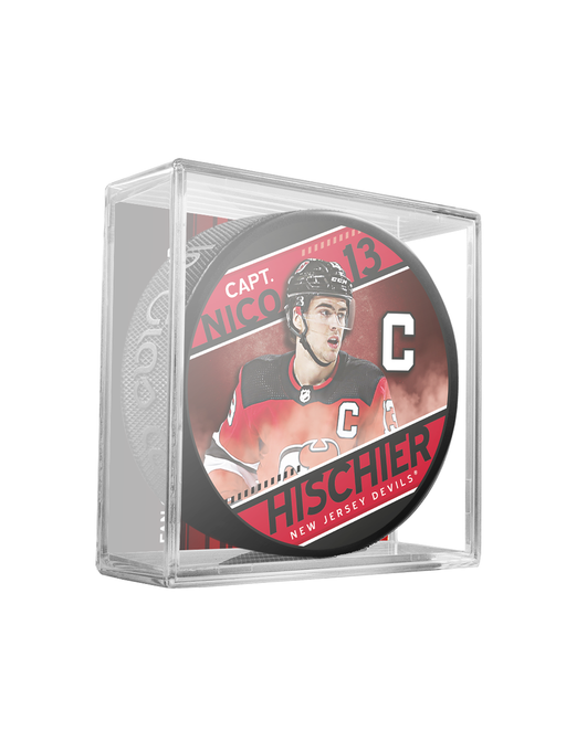 NHL Captain Series Nico Hischier New Jersey Devils Souvenir Hockey Puck In Cube