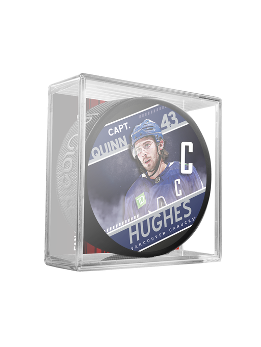 NHL Captain Series Quinn Hughes Vancouver Canucks Souvenir Hockey Puck In Cube