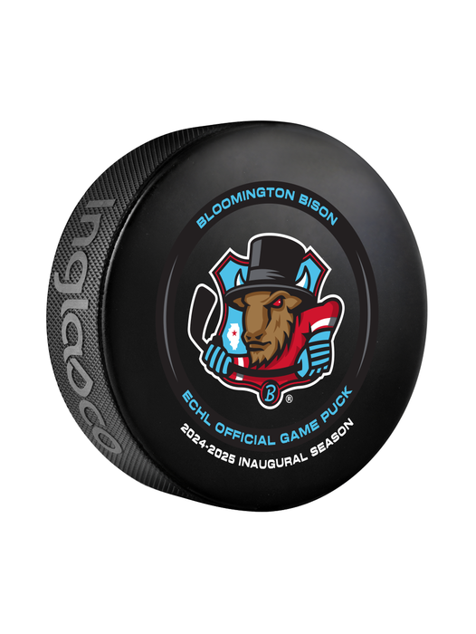 Rondelle de hockey officielle de la saison inaugurale 2024-25 des Bisons de Bloomington de l'ECHL dans un cube