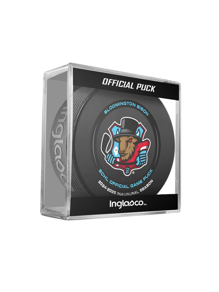 ECHL Bloomington Bison Inaugural Season 2024-25 Official Game Hockey Puck In Cube