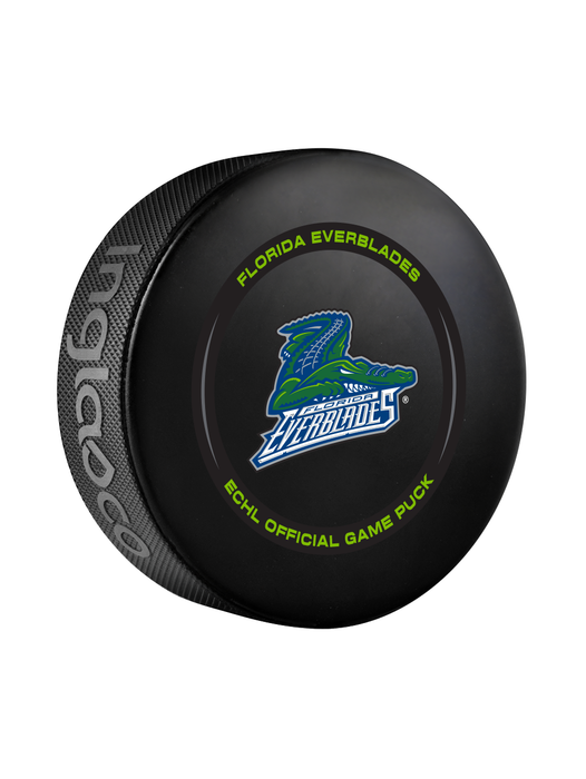 Rondelle de hockey officielle des Everblades de Floride de l'ECHL 2024-25 dans un cube