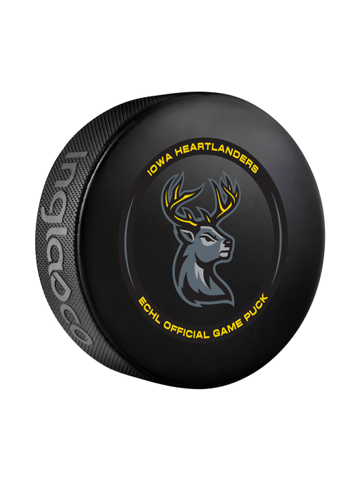 Rondelle de hockey officielle ECHL Iowa Heartlanders 2024-25 dans un cube