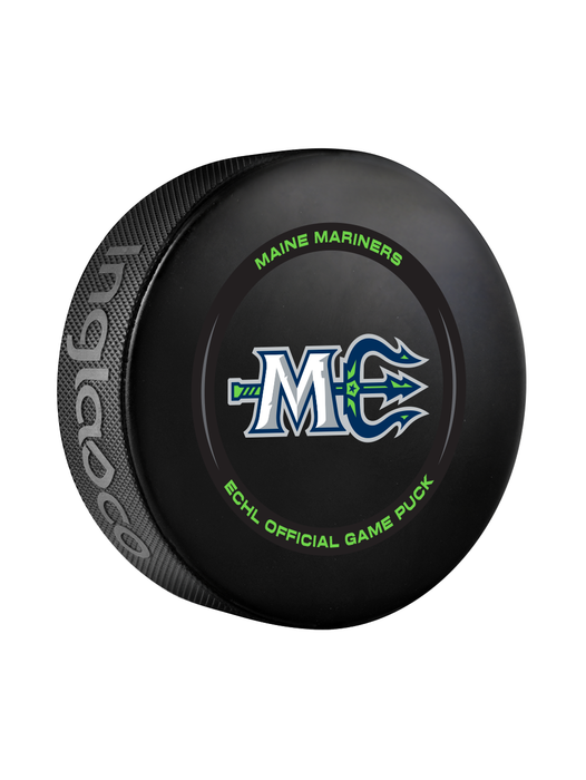 Rondelle de hockey officielle des Mariners du Maine de l'ECHL 2024-25 dans un cube