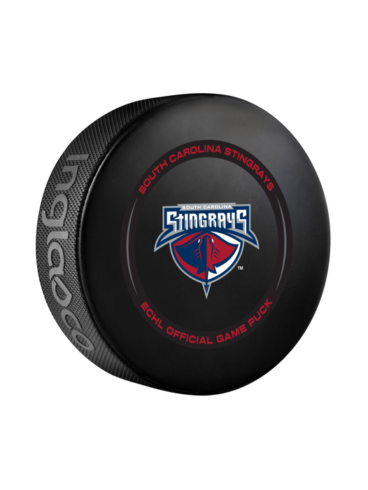Rondelle de hockey officielle des Stingrays de Caroline du Sud de l'ECHL 2024-25 dans un cube