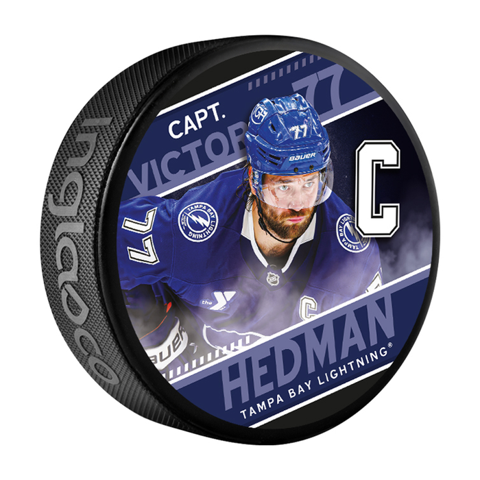 NHL Captain Series Victor Hedman Tampa Bay Lightning Souvenir Hockey Puck In Cube