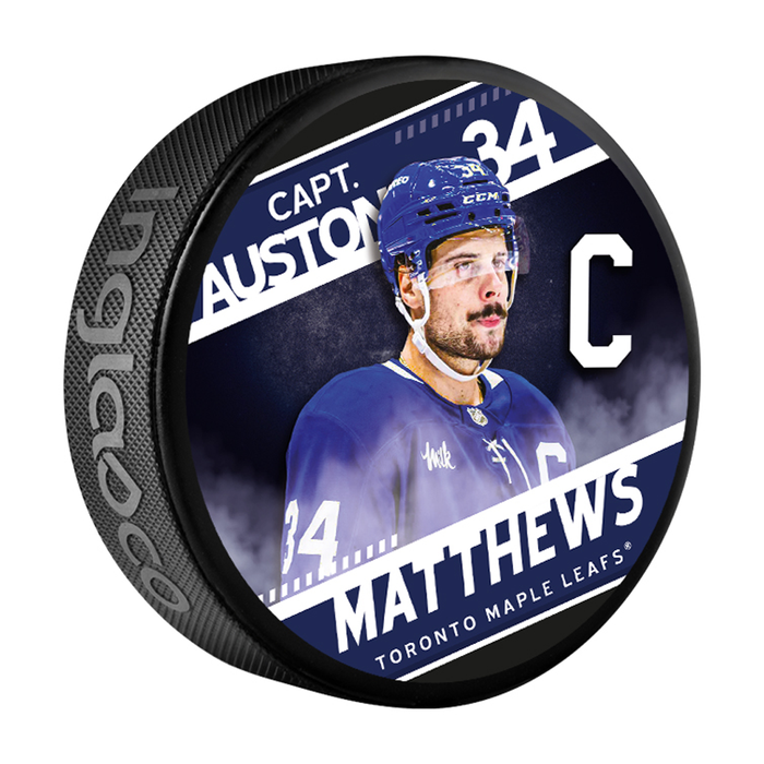 Rondelle de hockey souvenir des Maple Leafs de Toronto d'Auston Matthews, série des capitaines de la LNH, dans un cube