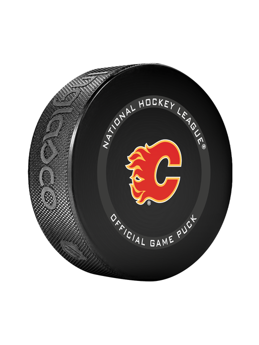 Rondelle de hockey officielle des Flames de Calgary de la LNH en cube - Bleu nouveau fan