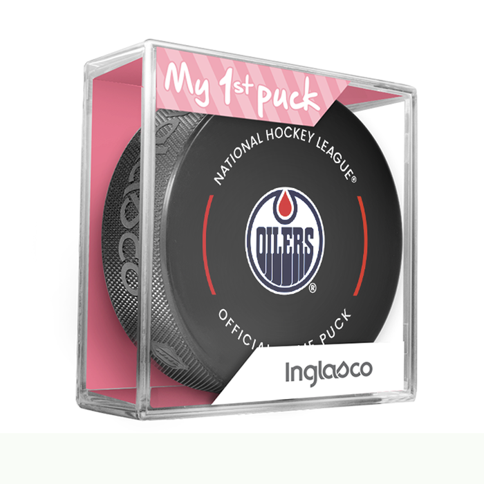 NHL Edmonton Oilers Officially Licensed 2023-2024 Team Game Puck Design In Cube - New Fan Pink