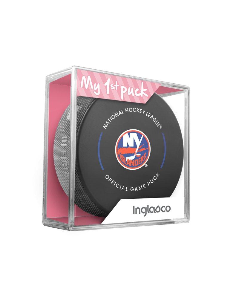 Rondelle de hockey officielle des New York Islanders de la LNH en cube - Rose nouveau fan