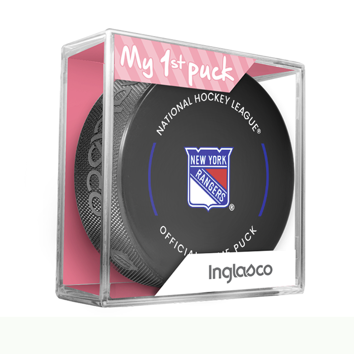 NHL New York Rangers Officially Licensed 2023-2024 Team Game Puck Design In Cube - New Fan Pink