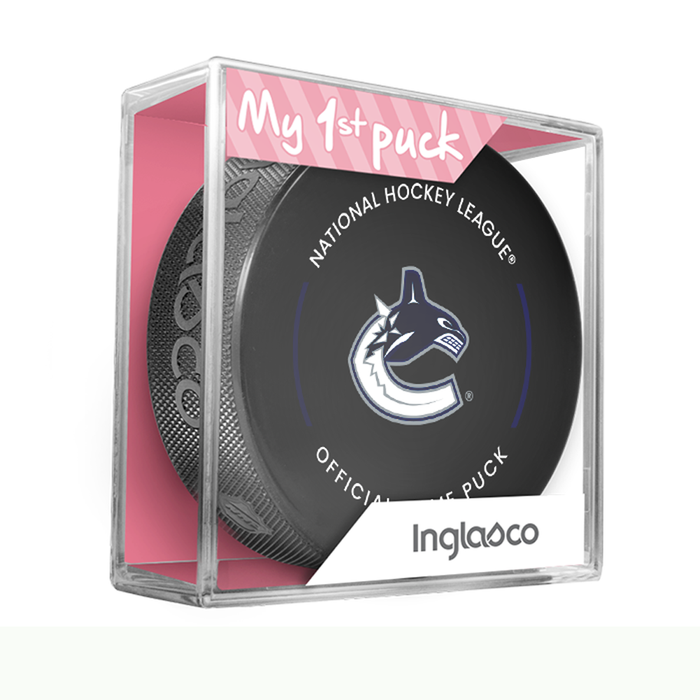 NHL Vancouver Canucks Officially Licensed 2023-2024 Team Game Puck Design In Cube - New Fan Pink