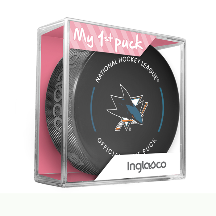 NHL San Jose Sharks Officially Licensed 2023-2024 Team Game Puck Design In Cube - New Fan Pink