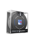 NHL New York Rangers 2024 Official Playoffs Game Hockey Puck Design In Cube