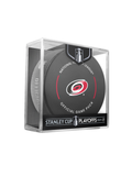 NHL Carolina Hurricanes 2024 Official Playoffs Game Hockey Puck Design In Cube