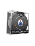 NHL Edmonton Oilers 2024 Official Playoffs Game Hockey Puck Design In Cube