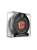 NHL Calgary Flames Officially Licensed 2024-25 Team Game Hockey Puck Design- In Cube