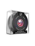 NHL New York Islanders Officially Licensed 2024-25 Team Game Hockey Puck Design- In Cube