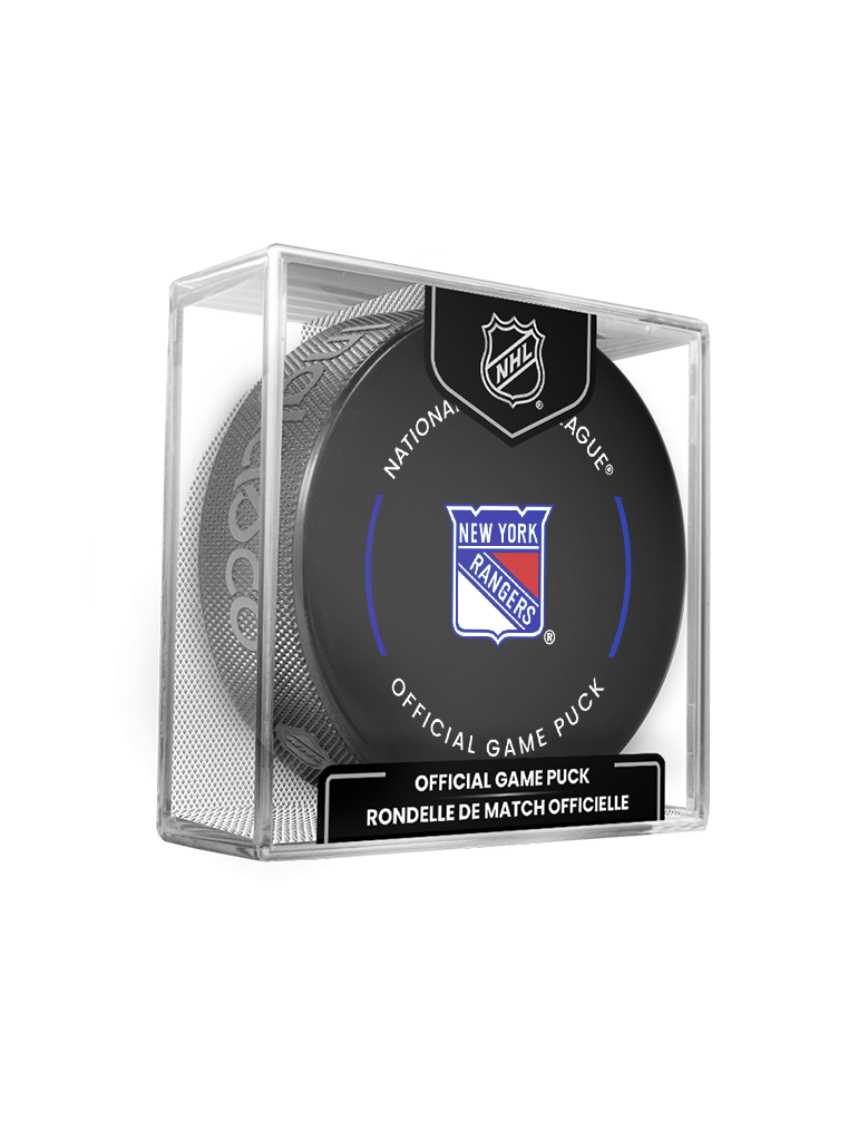 NHL New York Rangers Officially Licensed 2024-25 Team Game Hockey Puck Design- In Cube