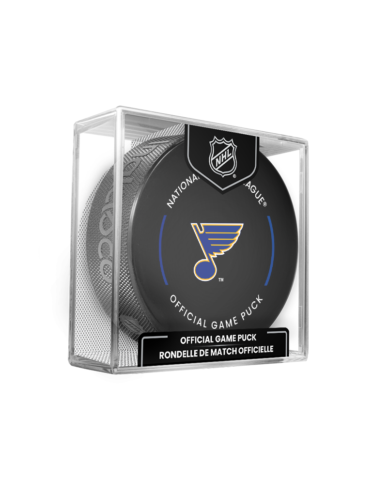 NHL St. Louis Blues Officially Licensed 2024-25 Team Game Hockey Puck Design- In Cube