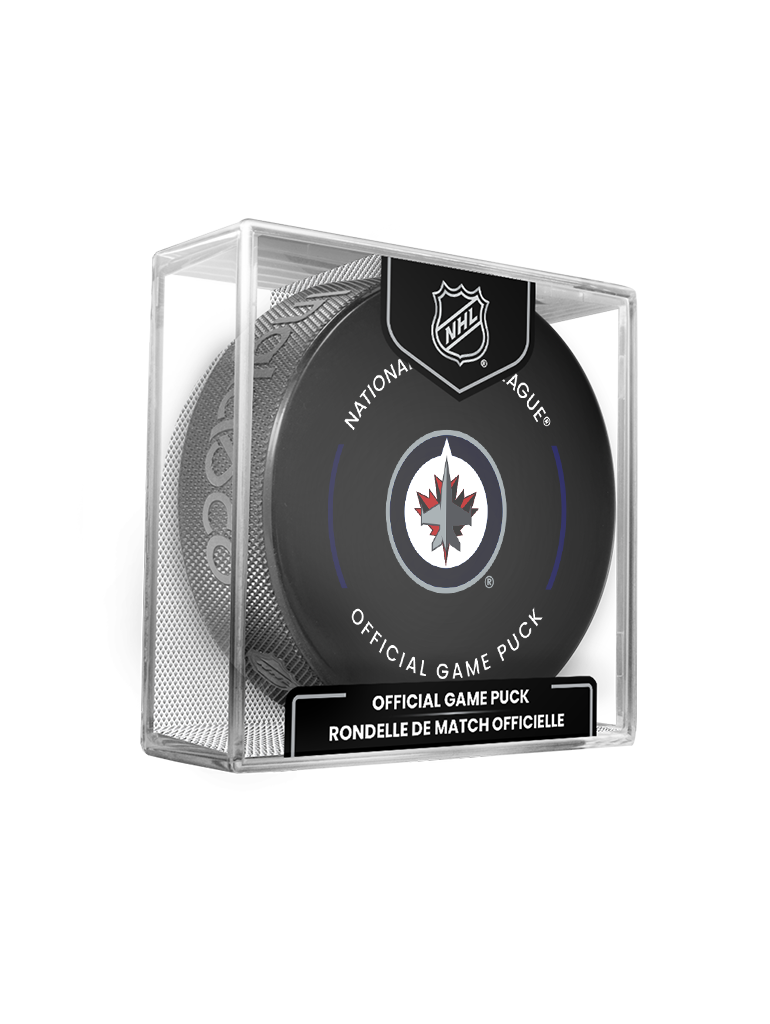 NHL Winnipeg Jets Officially Licensed 2024-25 Team Game Hockey Puck Design- In Cube