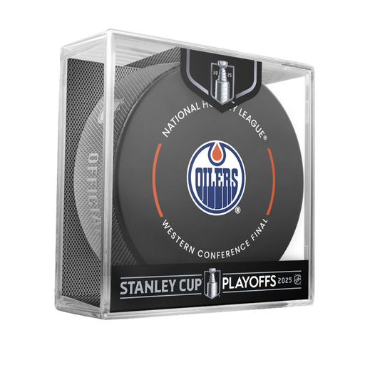 NHL Edmonton Oilers 2025 Official Playoffs Round 3 Game Puck Design In Cube