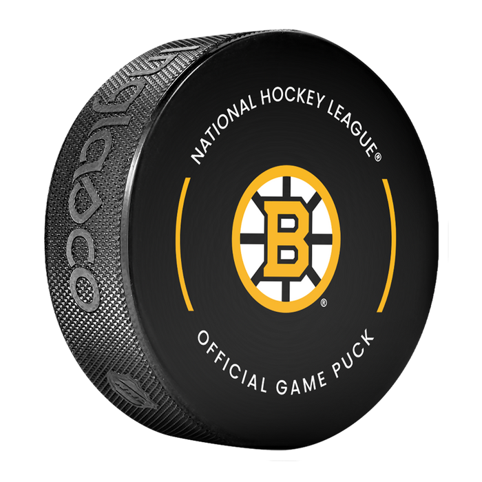 NHL Boston Bruins Officially Licensed 2025-2026 Game Puck Design In Cube