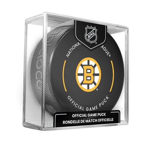 NHL Boston Bruins Officially Licensed 2025-2026 Game Puck Design In Cube