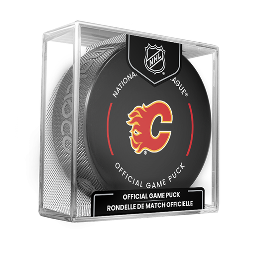 NHL Calgary Flames Officially Licensed 2025-2026 Game Puck Design In Cube