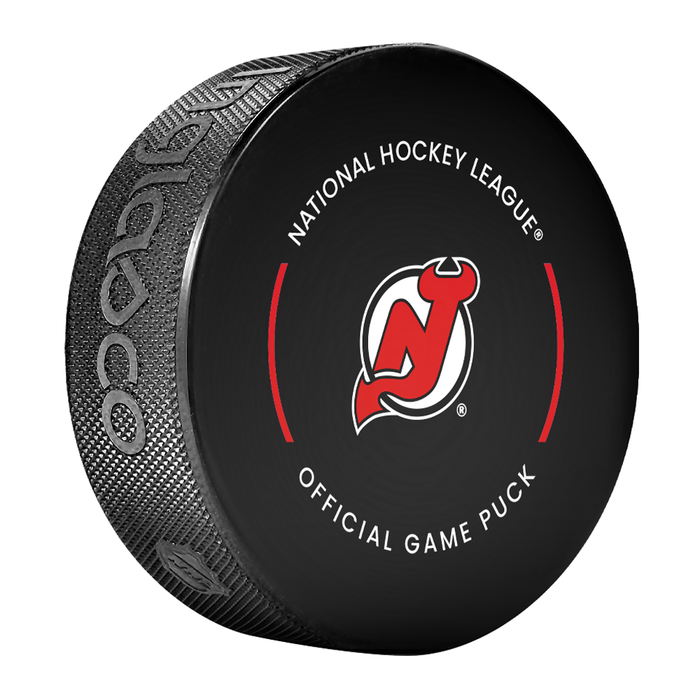NHL New Jersey Devils Officially Licensed 2025-2026 Game Puck Design In Cube
