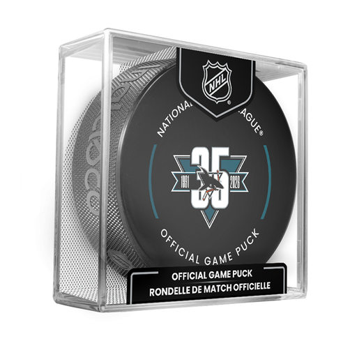 NHL San Jose Sharks 35th Anniversary Officially Licensed 2025-2026 Game Puck Design In Cube