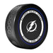 Tampa Bay Lightning NHL Official Game Puck angled view with navy-ringed circular border around team logo
