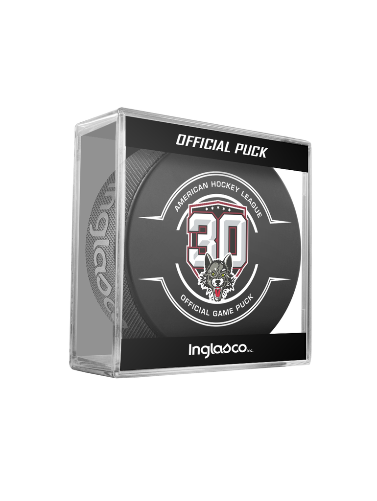 AHL Chicago Wolves 30th Anniversary 2023-24 Official Game Hockey Puck In Cube