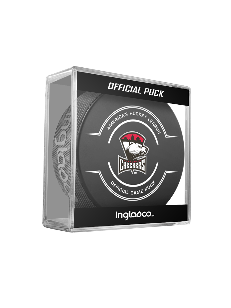 AHL Charlotte Checkers 2023-24 Official Game Hockey Puck In Cube