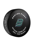 PWHL Boston Fleet Official 2024-25 Game Hockey Puck- In Cube