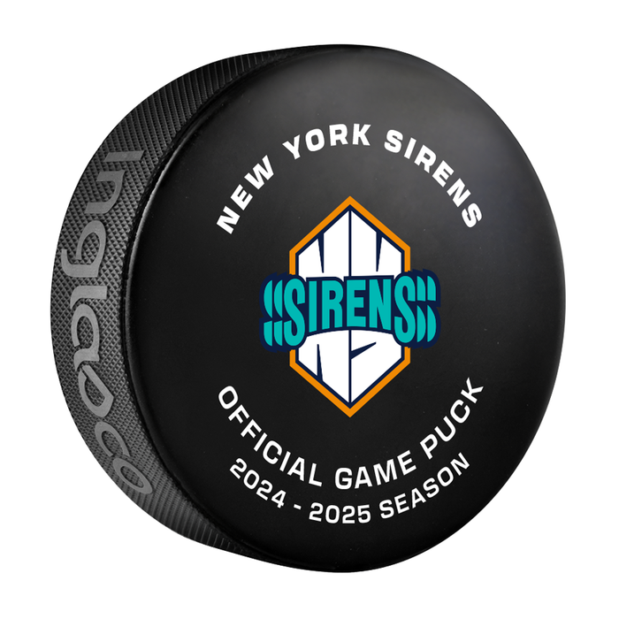 PWHL New York Sirens Official 2024-25 Game Hockey Puck- In Cube