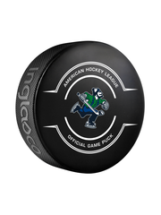 AHL Abbotsford Canucks 2024-25 Official Game Hockey Puck In Cube