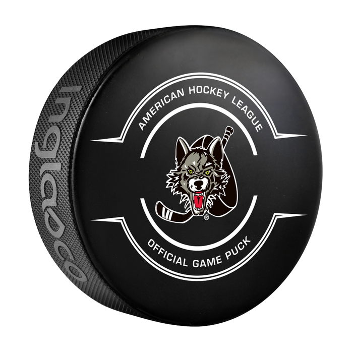 AHL Chicago Wolves 2024-25 Official Game Hockey Puck In Cube
