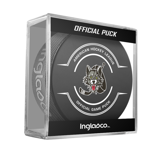AHL Chicago Wolves 2024-25 Official Game Hockey Puck In Cube